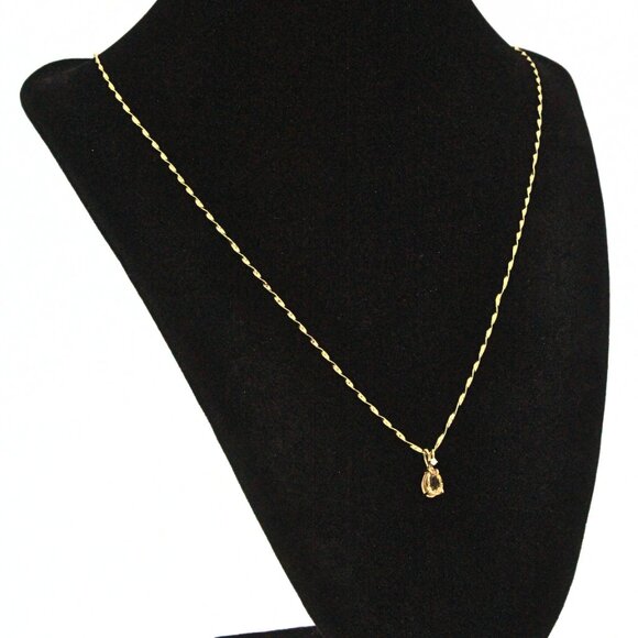 Opulent Dainty 14K Gold Citrine Tear Drop Shaped Twisted Rope Chain Necklace - Picture 8 of 10
